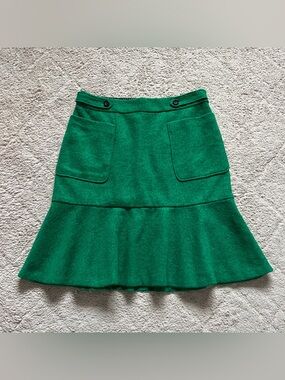 Maeve Anthropologie Green Wool Blend Ruffle Mini Skirt Women’s Size 0